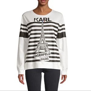 Karl Lagerfeld Paris Striped Cotton Blend Sweatshirt